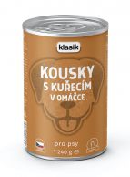 Kousky s kuřecím v omáčce pro psy konzerva 1240g Klasik