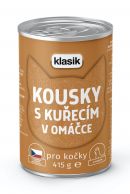Kousky s kuřecím v omáčce pro kočky konzerva 415g Klasik
