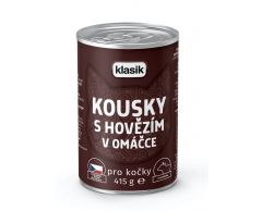 Kousky s hovězím v omáčce pro kočky konzerva 415g Klasik