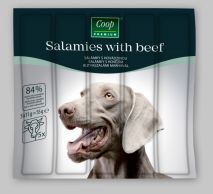 Salamies with beef Salámky s hovězím 5x11g pro psy Coop Premium