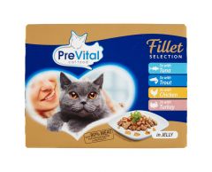 Prevital Naturel dušené filetky 4 příchutě v želé kočka 12x85g