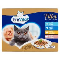 Prevital Naturel dušené filetky 4 příchutě v želé kočka 12x85g