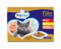 Prevital Naturel dušené filetky 3 příchutě v omáčce kočka 12x85g